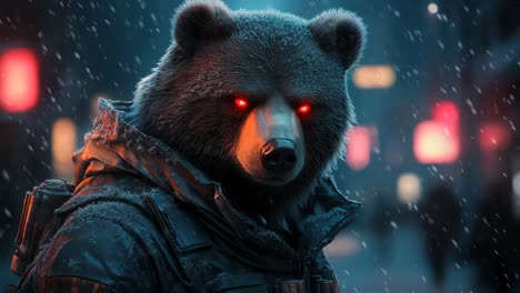 bear in a city at night
