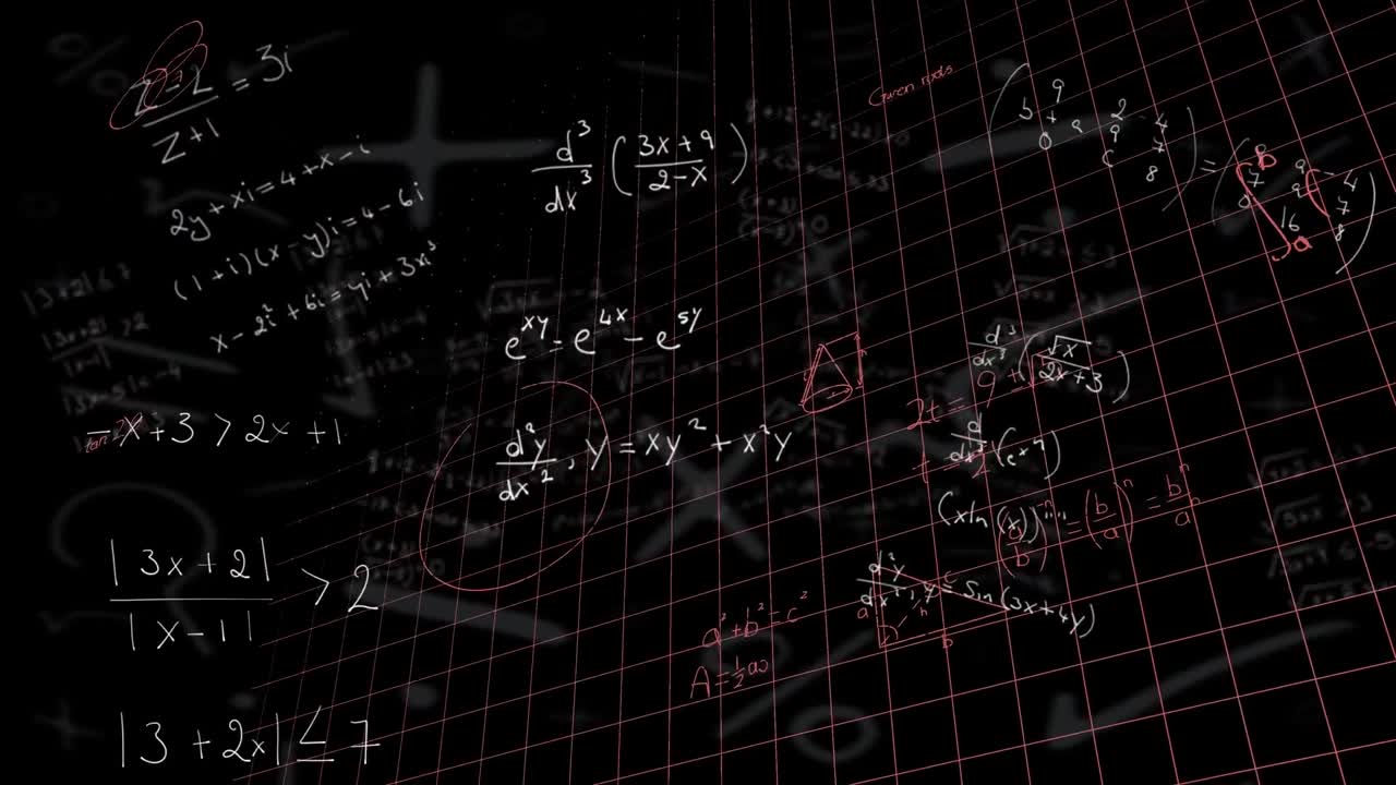 Animation of mathematical equations on black background
