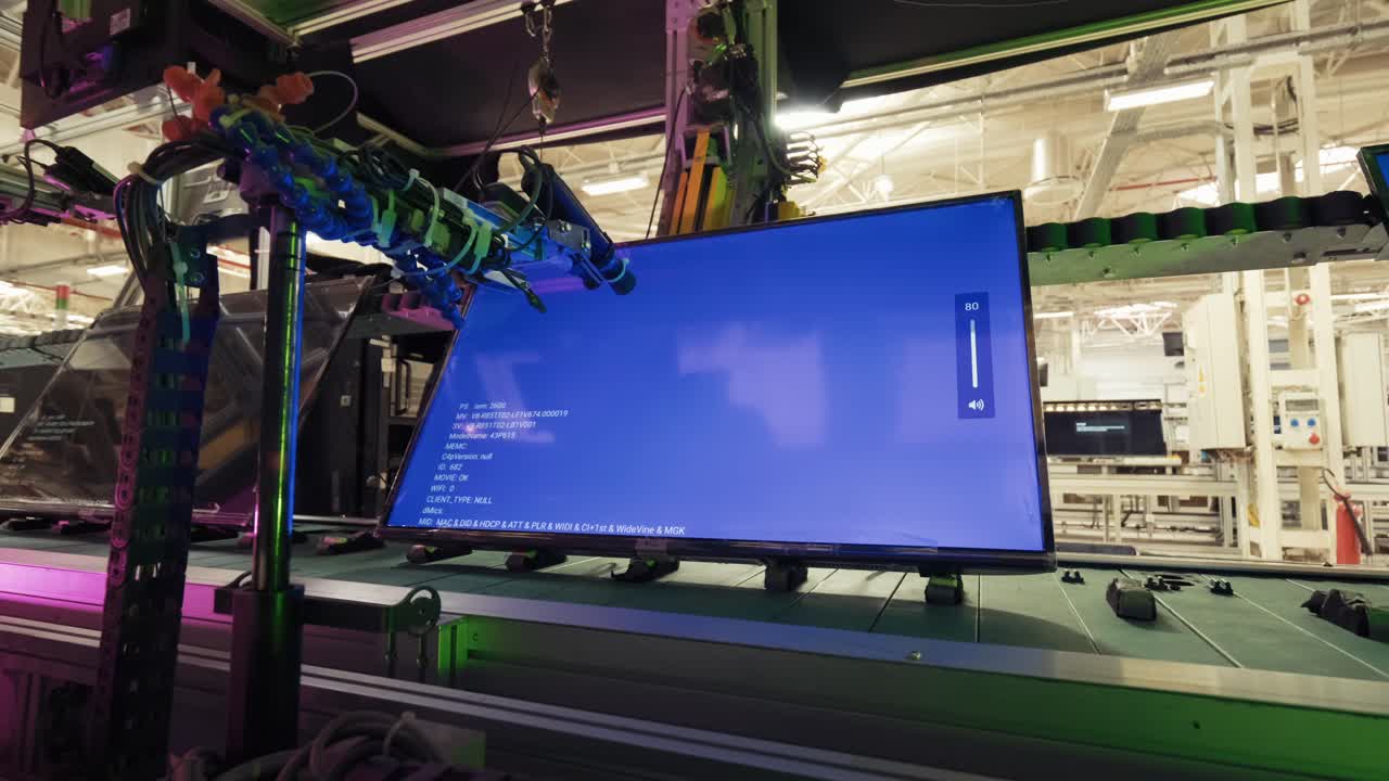 현대 공장의 전자 제품 생산 라인의 tv led