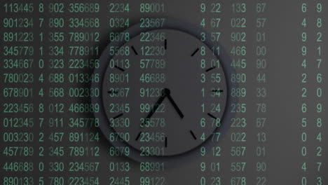 clock showing 3:45 over animation of green numbers on dark background