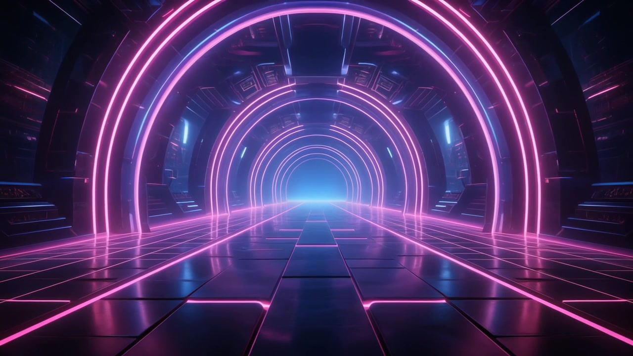 Futuristic Sci-Fi Corridor with Glowing Pink Neon Lights