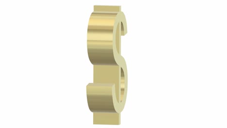 3d rendering of a gold dollar sign rotating in white background