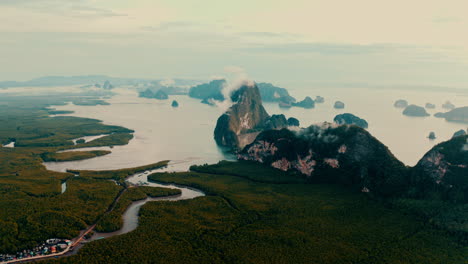 Aerial View of Mangrove Forest and Islands in Thailand