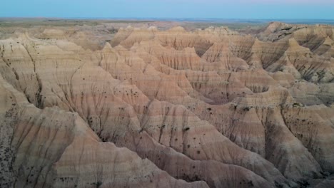 A-4K-drone-shot-of-the-sharply-eroded-buttes-in-Badlands-National-Park,-near-Rapid-City-in-Southwestern-South-Dakota,-U