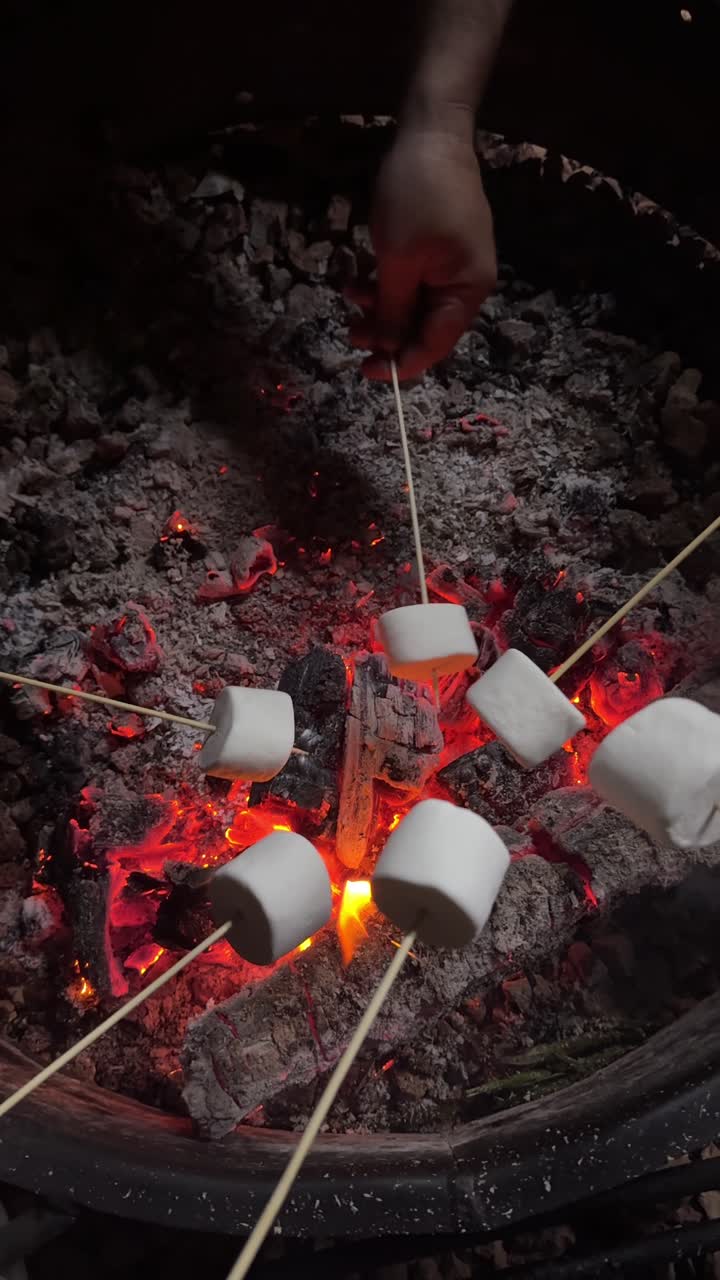 Gece Parlayan Kamp Ateşinde Marşmelov Kızartan Eller