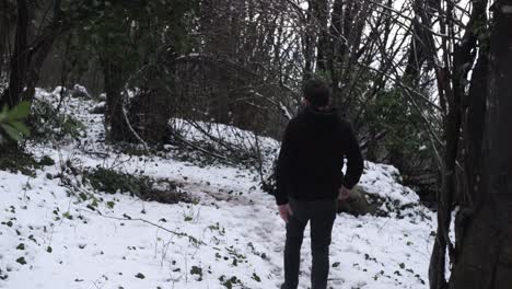 Man-Walking-Among-the-Trees-in-Winter