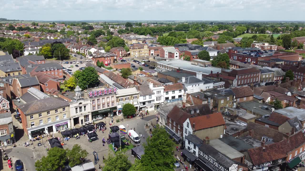 Hitchin Hertfordshire, market town England UK drone aerial view in summer