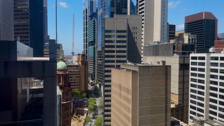Sydney Australia closeup skyline CBD skyscraper downtown buildings NSW Hunter St