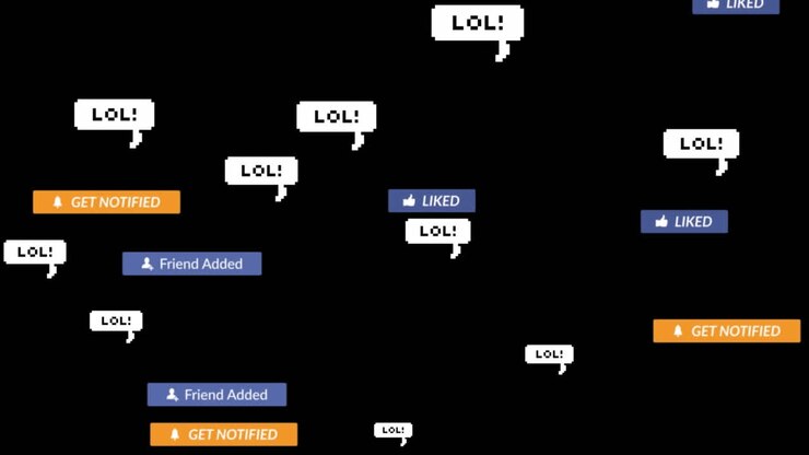 Animation of social media reactions over black background