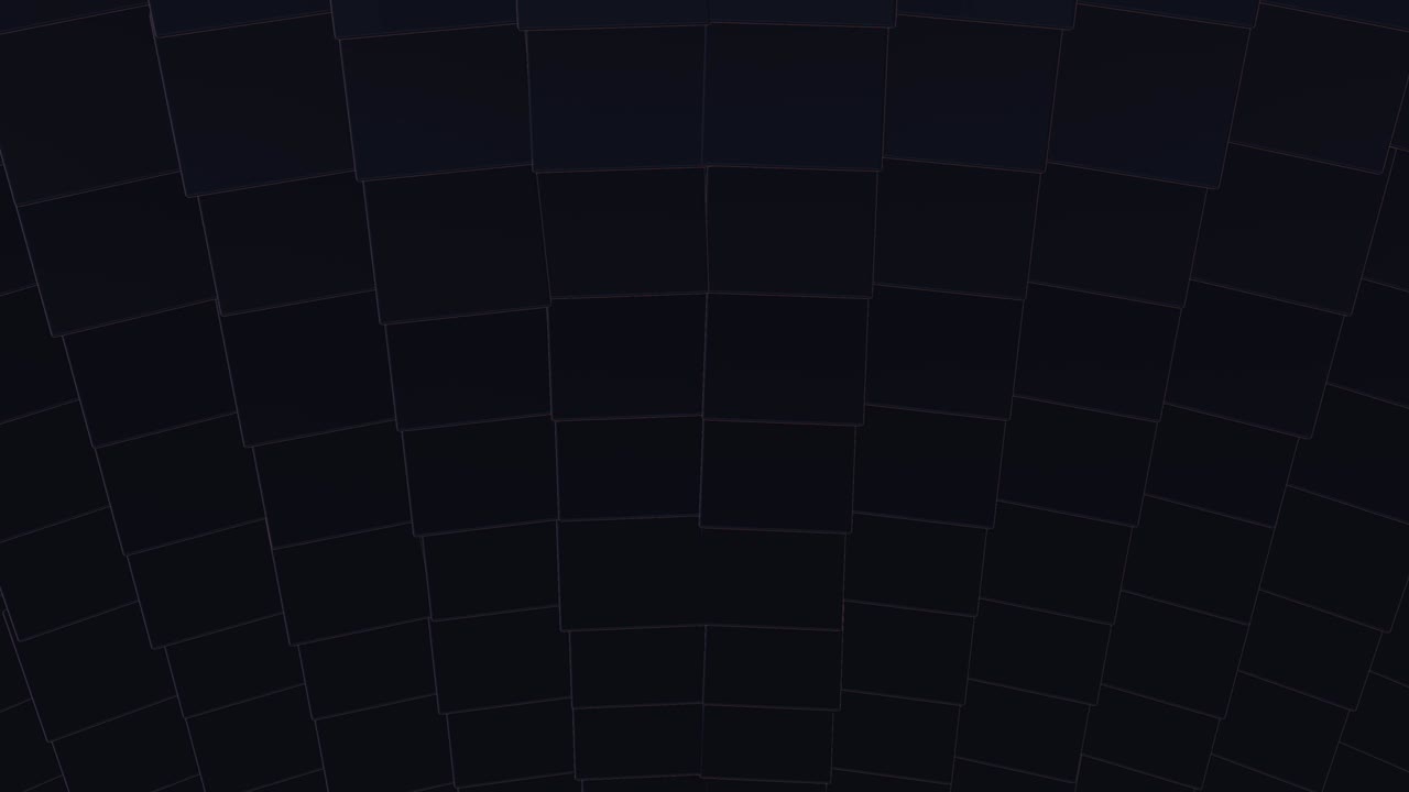 Gridded surface made of black cubes with light glowing around coming closer.