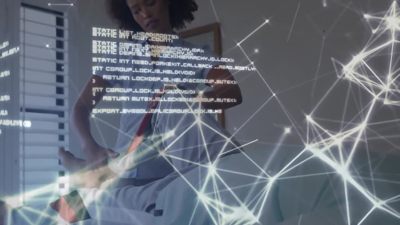 animación de conexiones y procesamiento de datos en diversos ejercicios de médicos y pacientes.