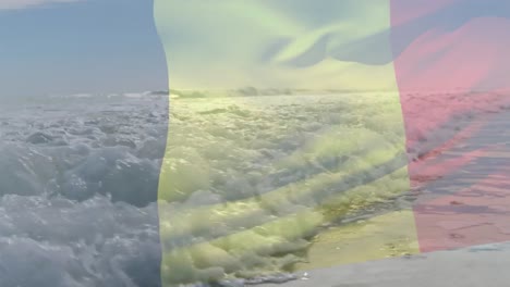 Animation-of-flag-of-belgium-waving-over-crashing-waves-in-sea