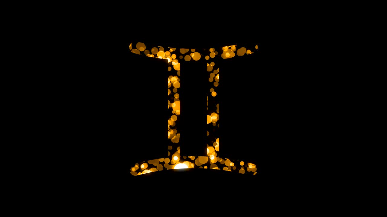 la constelación del zodiaco bokeh diseño de patrón de luz ilustración color dorado aislado en fondo negro, animación de bucle sin costuras 4k con espacio de copia
