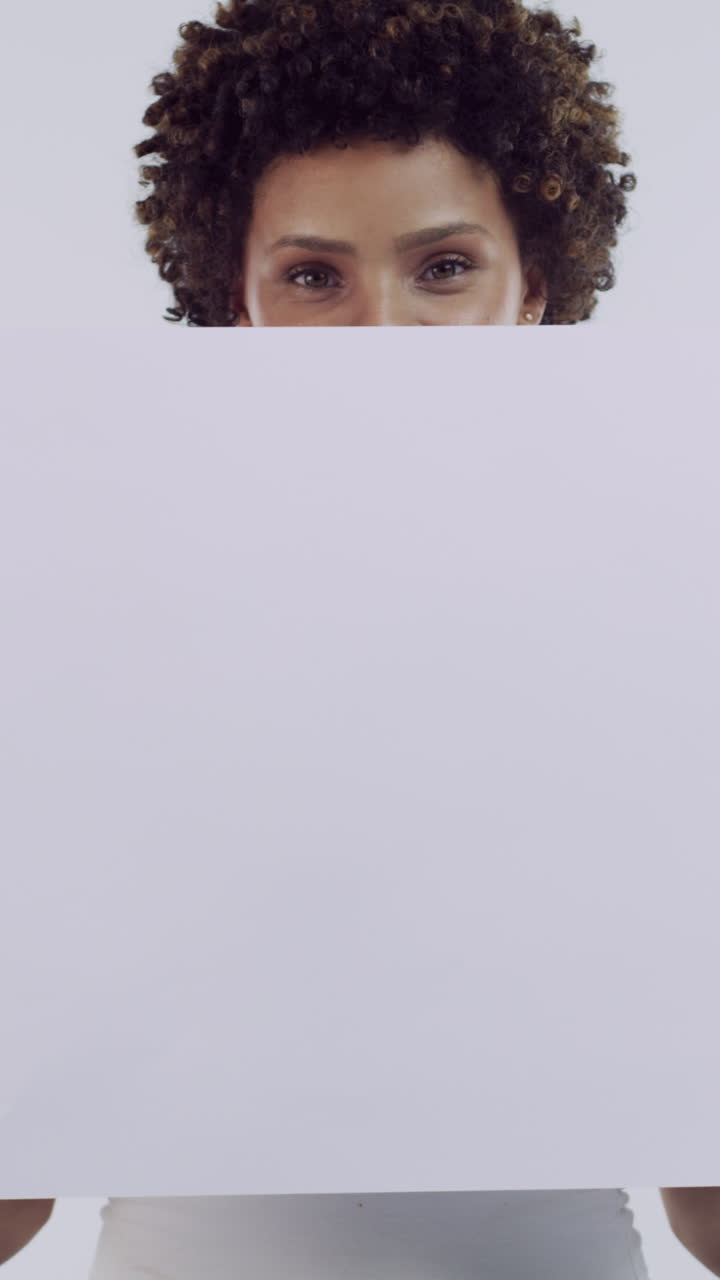 Happy Woman Peeking Over Blank White Sign