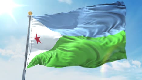 4k 3d illustration of the waving flag on a pole of country djibouti