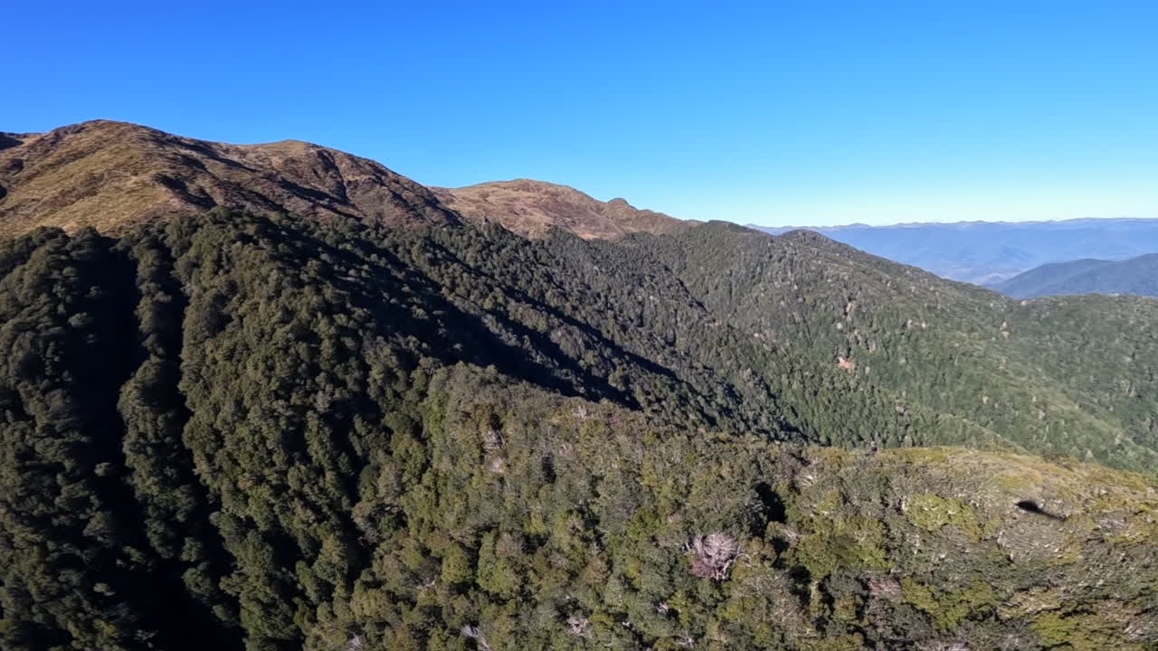 Aerial POV Shot from a Helicopter Flying Over the Lower Southern Alps, New Zealand