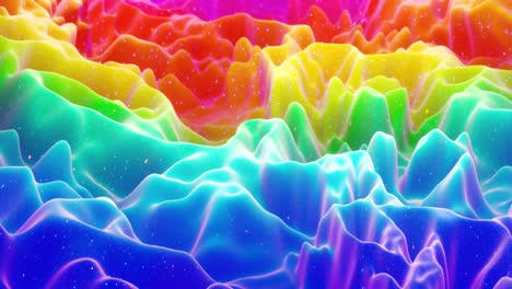 hermosa superficie abstracta 3d con extrusión o desplazamiento de ondas se transforman en bucle. gradiente arco iris. material mate suave como dulzura o mermelada con ligero brillo interno, brilla en la superficie de morphing.