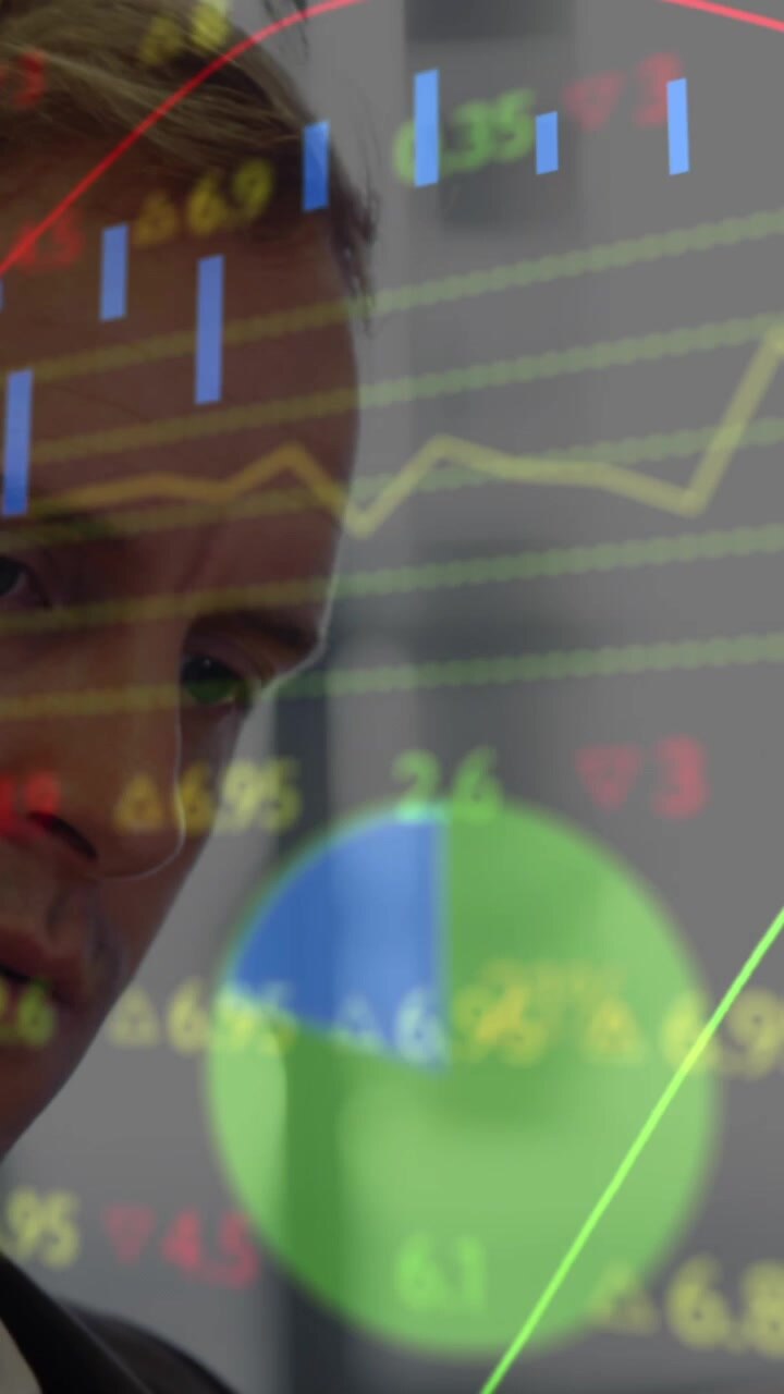 Animation of data processing over caucasian businessman