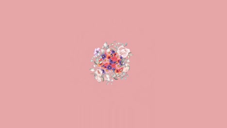 animación de una corona de flores giratoria sobre un fondo rosado