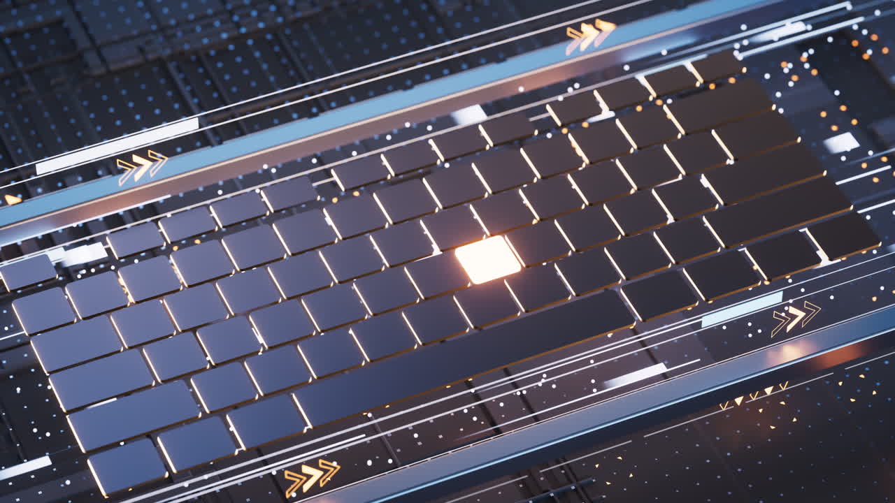 디지털 사이버 스페이스 배경을 가진 컴퓨터 키보드, 3d 렌더링