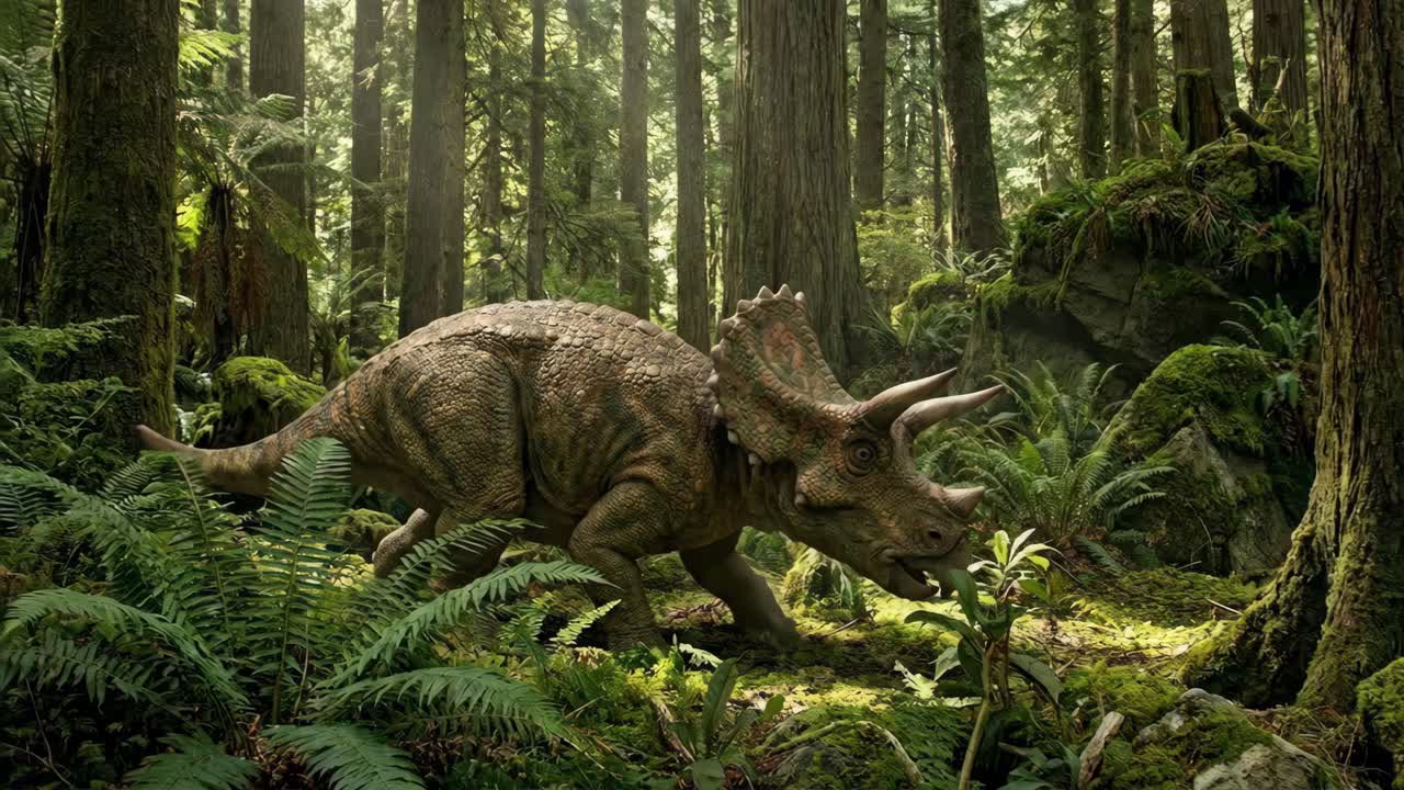 Triceratopo nel suo habitat naturale nella foresta