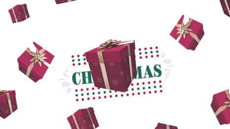 animación de regalos que caen sobre el texto de feliz navidad