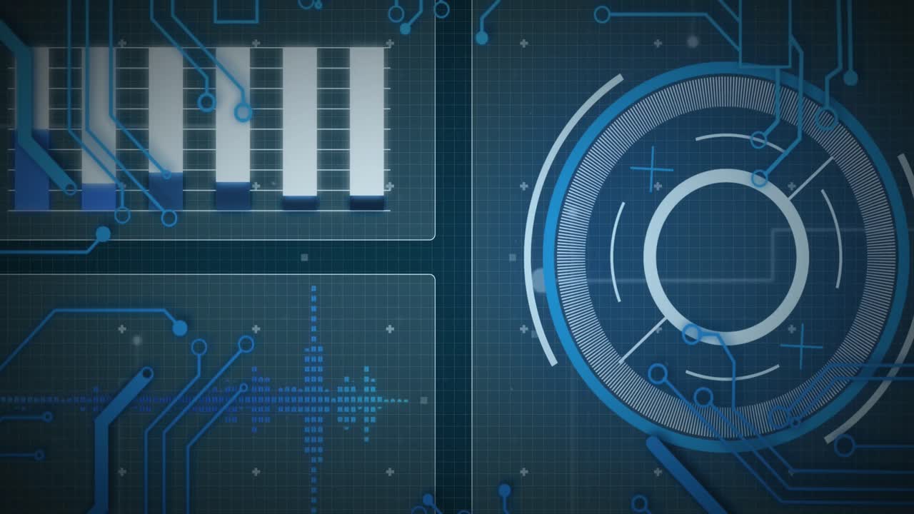 animación del escaneo del alcance y el procesamiento de datos a través de una placa de circuito