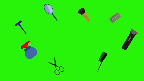 herramientas de barbería elementos planos animación en pantalla verde tecla de croma