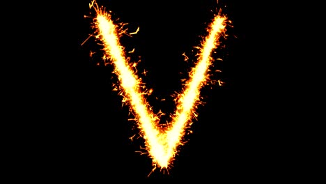 alphabet v text sparkler glitter sparks firework loop animation