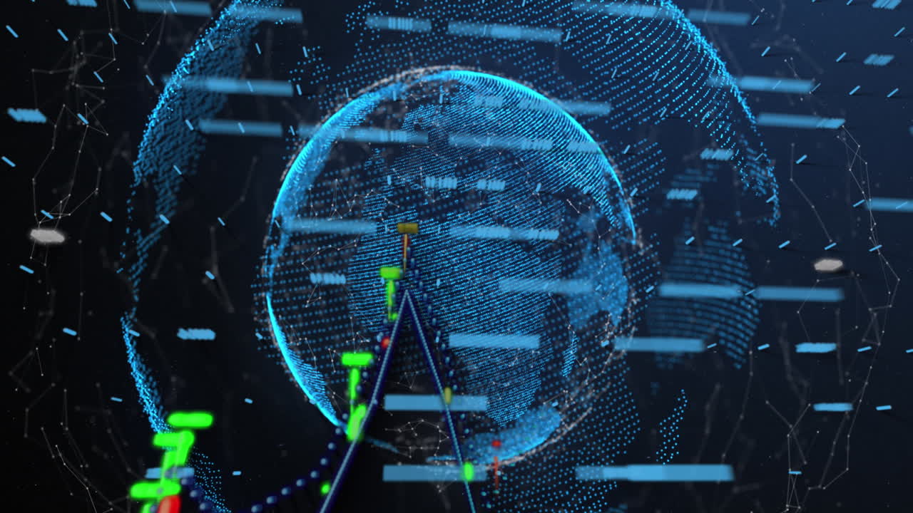 Animation of numbers changing and graphs moving over globes