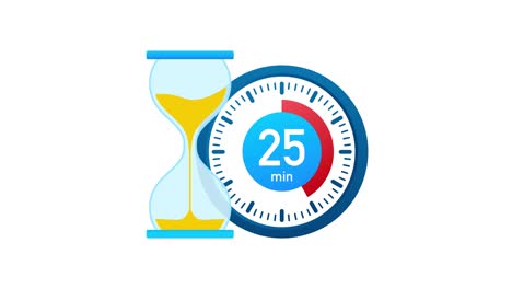 the 25 minutes, stopwatch  icon. stopwatch icon in flat style, timer on on color background. motion graphics.