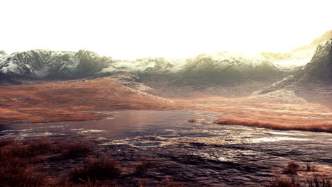 panoramic view on mountains covered with snow