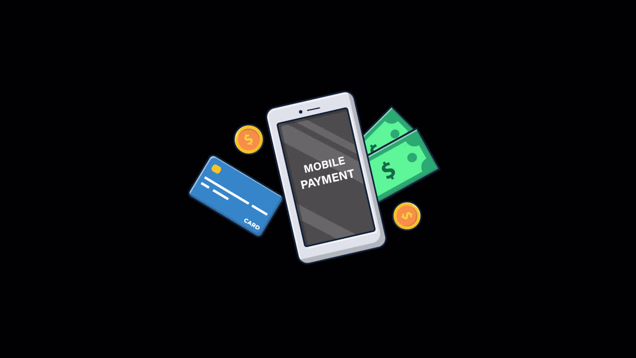Animated Mobile Payment Concept with Smartphone, Money, and Credit Card