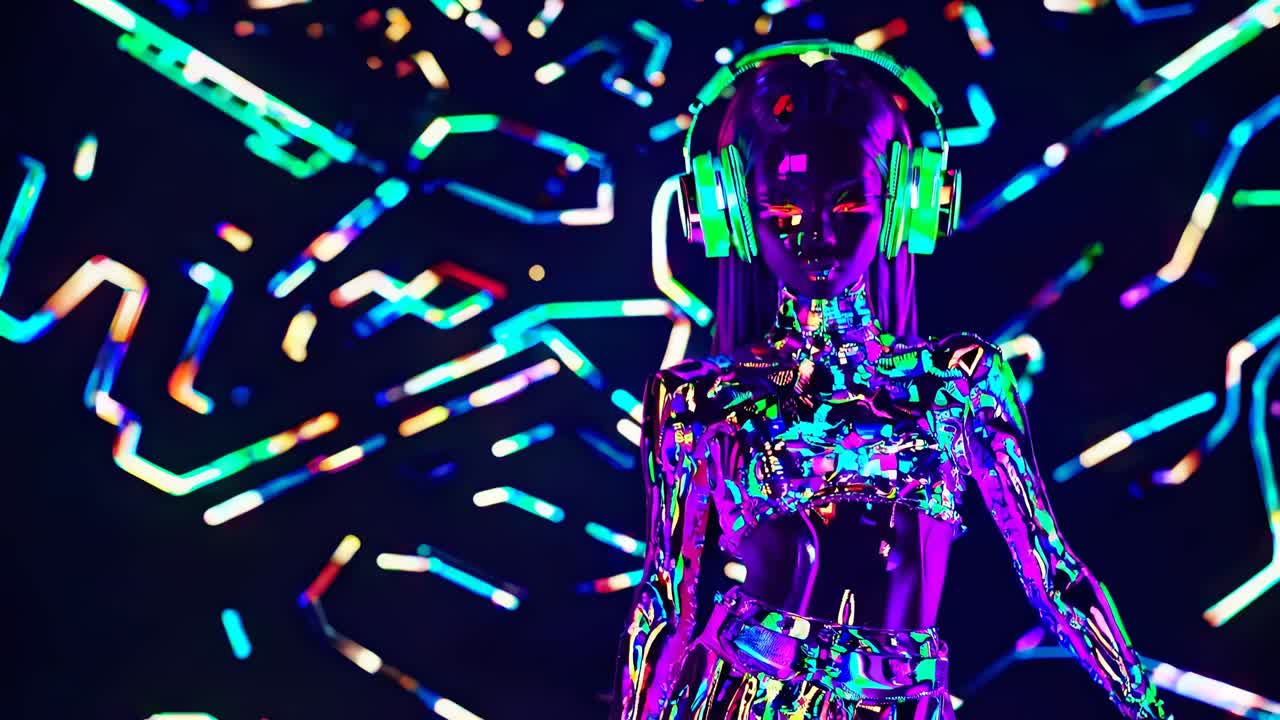 Cyberpunk Girl with Neon Headphones