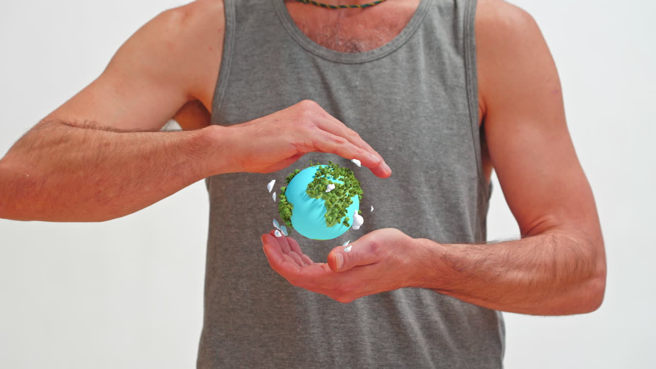 Man's Hands Holding and Protecting a Rotating Earth Globe