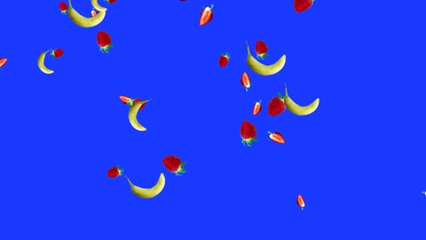 fruits falling animation chroma key element loop, strawberry and bananas