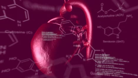 corazón humano con datos y fórmula estructural de compuestos químicos