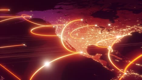 tech earth globalization in 3d animation. global business dots on rotating planet.