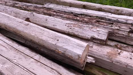 stack of old and unused wooden logs