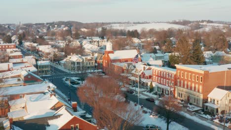 American-flag-waves-over-small-town-in-USA