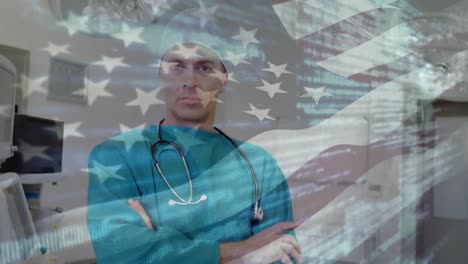 animation of flag of usa waving over surgeon