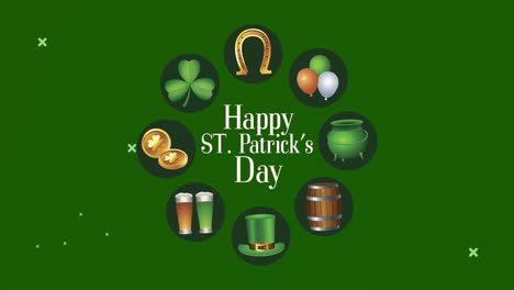 happy saint patricks day lettering with set icons around