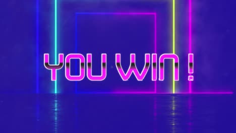 Animation-of-you-win-text-over-neon-shapes-on-blue-background