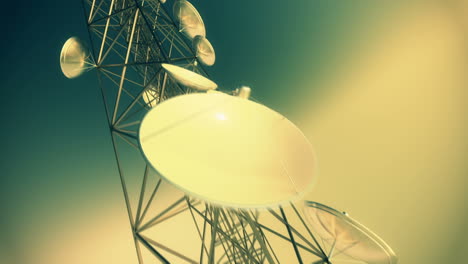 Endless-animation-of-the-uprising-side-view-of-high-communication-tower,-increasing-range-of-wireless-communication.-Cloudless-environment.-Smooth-vignetting-at-the-screen-border.-Loopable.-HD