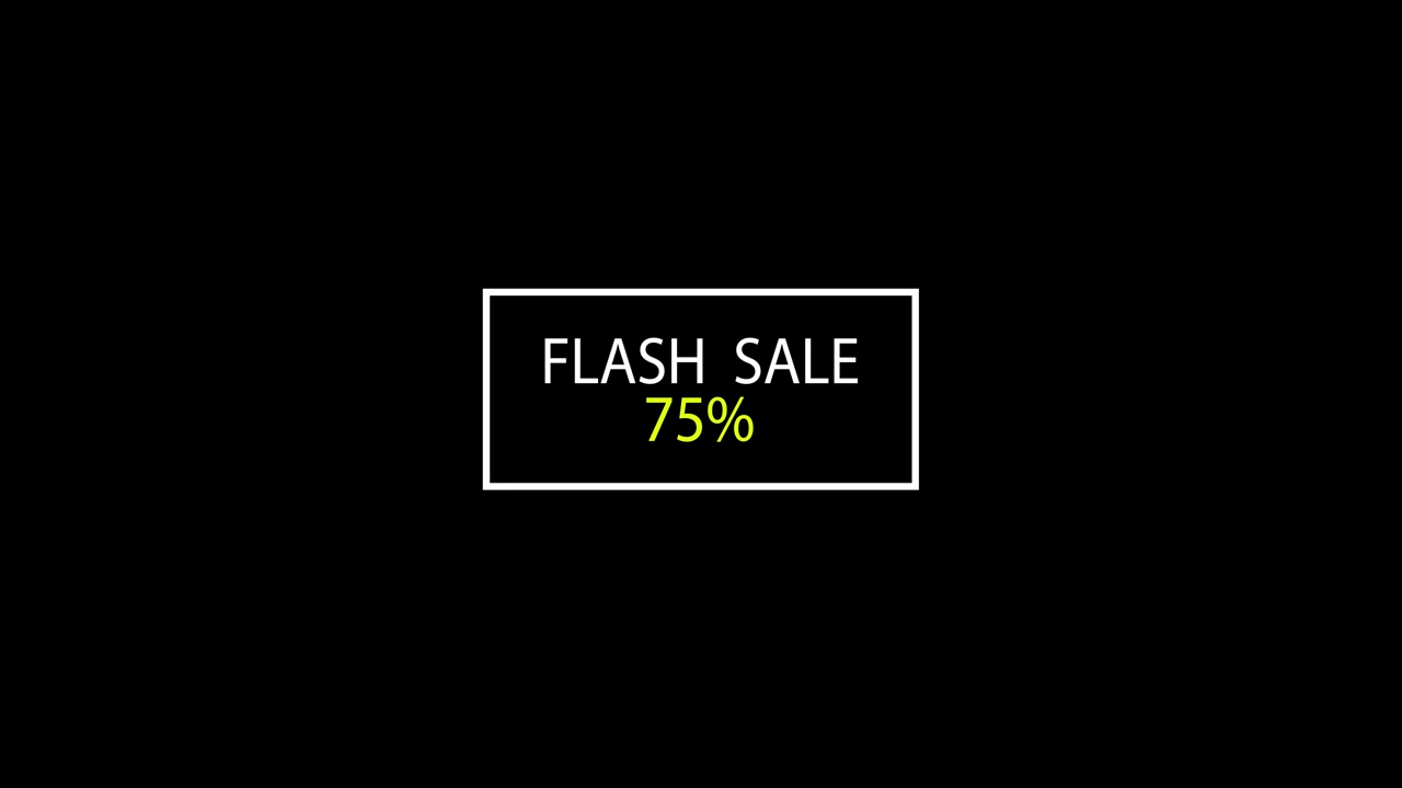 black screen, flash sale text animation seventy five percent