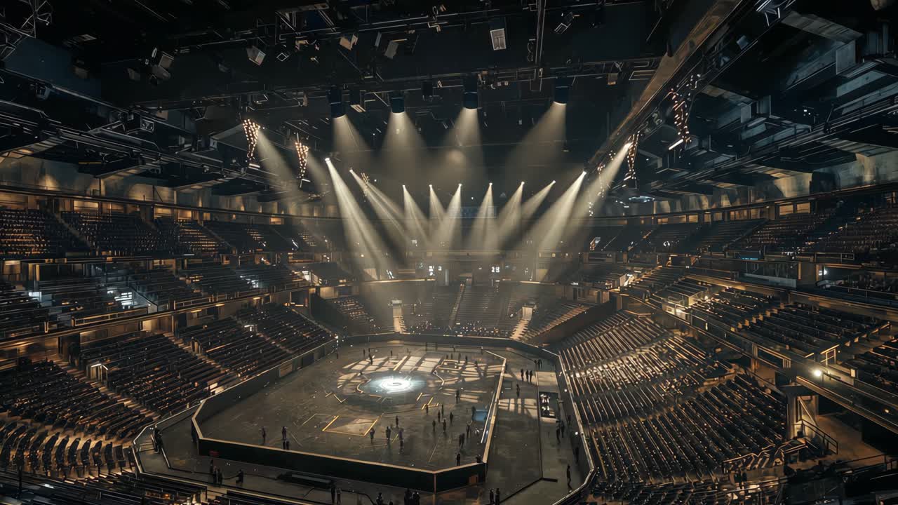 Large indoor arena with stage and spectators
