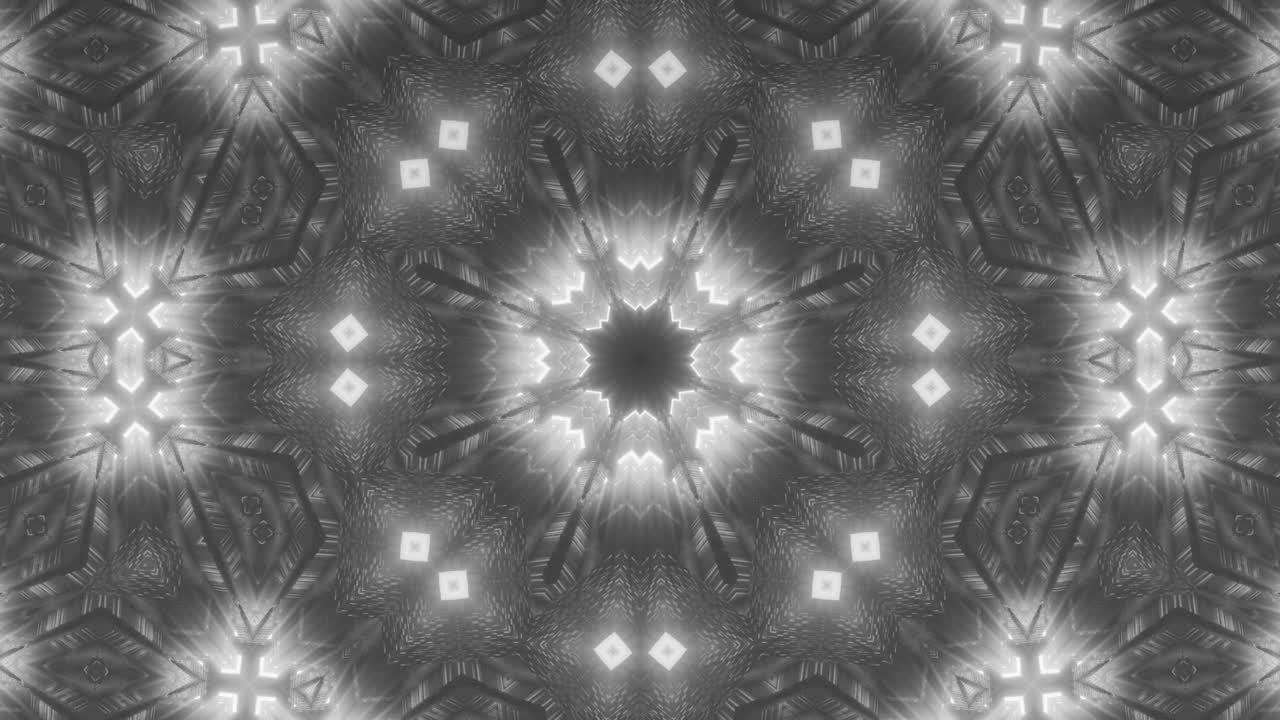 Monochrome Animated Kaleidoscope Triangle Pattern, Black and White 3D
