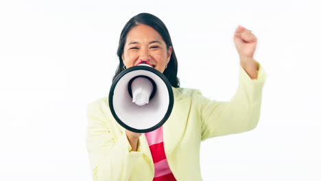 woman, megaphone and voice for announcement