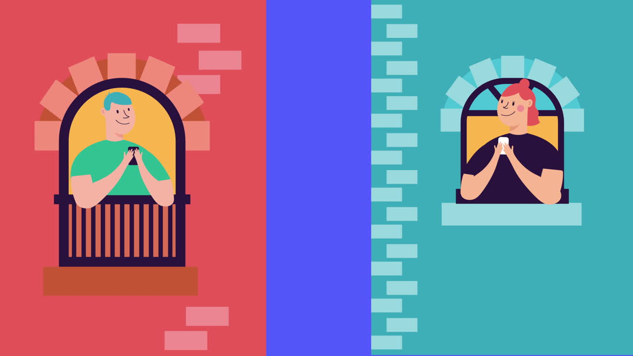 pareja en las ventanas del apartamento quedarse en casa campaña