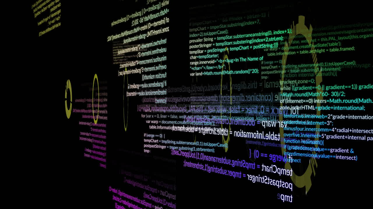 디지털 데이터 처리 및 검은색 배경에 대한 범위의 애니메이션